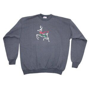 Vintage 90s Rudolph Red-Nosed Reindeer Christmas Sweatshirt Charcoal Adult Large
